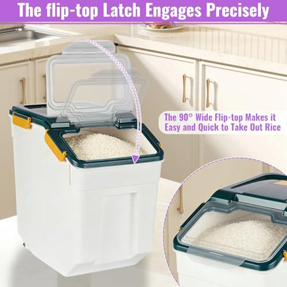 Rice Container 25 lbs Large Bulk Flour Sugar Storage Holdhouse Plastic Grain Cereal Dry Goods Bin with Spoon and Measuring Cup for Kitchen Pantry Organization - Blue - color: Blue