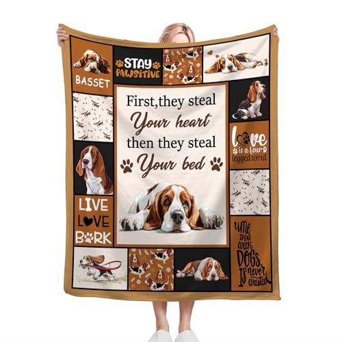 Basset Hound Blanket Ultra Soft Cozy Cute Dog Throw Blanket Fleece Fuzzy Plush Bedding Blanket Basset Hound Lovers Gifts for Women Girls Adults Couch Sofa 60"x50" - color: Basset, size: 60"x50"