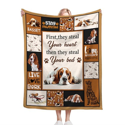 Basset Hound Blanket Ultra Soft Cozy Cute Dog Throw Blanket Fleece Fuzzy Plush Bedding Blanket Basset Hound Lovers Gifts for Women Girls Adults Couch Sofa 60"x50" - color: Basset, size: 60"x50"