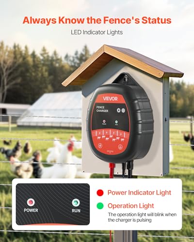 VEVOR Electric Fence Charger, 10kV 1J, AC DC Electric Fence Energizer with LED Indicator, 1.86 Miles Range, Powerful Plug-in Fences Charger, Prevents Wild Animals Intrusion for Livestock Poultry - size: 1J