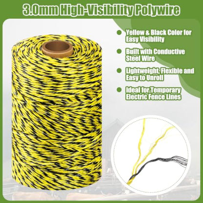 SATINIOR 40 Pcs Electric Fence Kit, 656 Ft/ 200 M Electric Fence Polywire 10 T Post Insulators 2 Rubber Gate Handle Insulators 6 Insulator Screw 20 Black Insulator Socket Tool for Fencing Horse Cattle