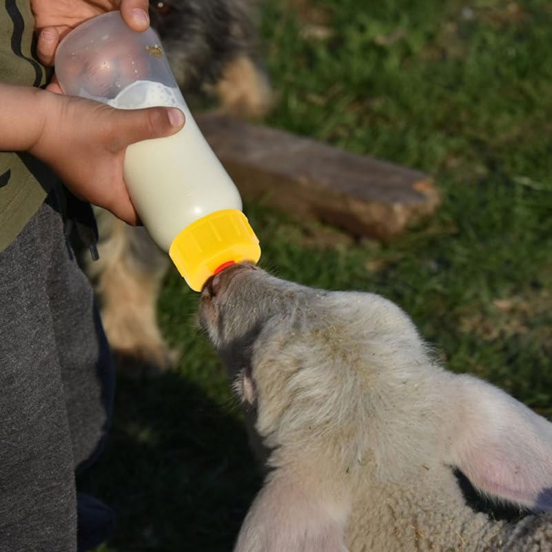 5Pcs Goat Bottles, 400ml/13fl oz Baby Goat Bottles with 5pcs Long Nipples for Feeding Baby Lambs, Lamb Milk Replacer Supplies Kid Livestock Drink Nipples for Farm Livestock Feeding