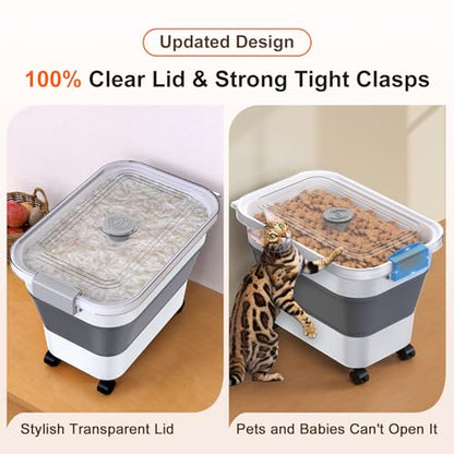 Rice Storage Container, Collapsible Airtight Food Storage Containers 20-30lbs with Clear Lid and Wheels, Rice Dispenser with Scoop for Flour Cereal Pasta Grain, Cat Pet Bird Dog Food Storage Container - size: 10-30 Lbs