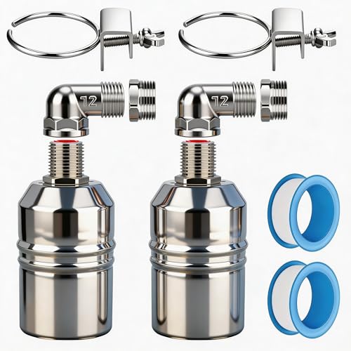 1/2“ 304 Stainless Steel Automatic Water Level Control Float Valve for Water Tank, Cattle Trough, Pools, Livestock (With Elbow, Metal Clip, 1/2" to 3/4" adapter) (2-Pack) - color: 2-Pack