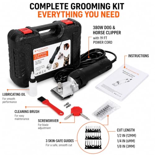 Professional Dog Grooming Clippers for Thick Coats - Shears Heavy Duty Hair Cutting Kit - Large Dog Shaver Set - Pet Trimmer for XL Large Dogs, Horses