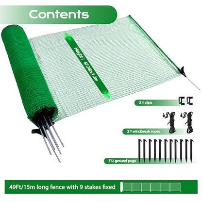 Temporary Fence with Posts,4'x50' Safety Barrier for Dog Snow Plastic Mesh Fencing with Fiberglass Stake Windbreak Rope,Movable Fencing Roll for Garden Backyard Outdoor Animal Protect - size: 4'x50'