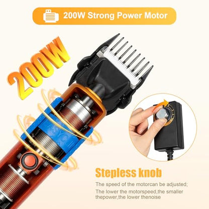 200W Professional Dog Hair Clippers for Grooming, Heavy Duty Pet Clipper & Sheep Shears for Thick Hair, Corded Low Noise Animal Trimmer for Cats, Horses, Goats, Alpacas
