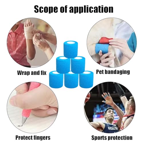 2 Inches Self Adhesive Bandage Wrap Bulk, 6 Pack, Blue - color: Blue