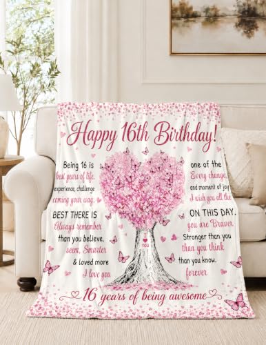 Sweet 16 Gifts for Girls, Sweet 16 Blankets,16th Birthday Gifts | Gifts for Girls/daughter/Sister/Friends,16 Year Old Girl Christmas Gift Ideas Coolest Gifts 16th Birthday Blanket Stuff 50*60 - color: 16 Pink Tree