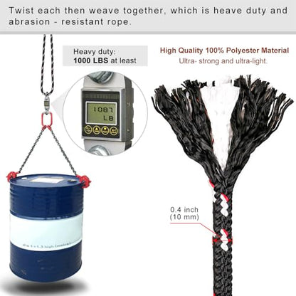 SELEWARE 10ft Tree Swing Rope, Adjustable Hammock Straps Hanging Kit - color: Black-2 Pack, size: 10ft