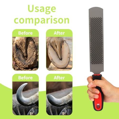 Hoof Rasp for Horse, 14in/33.5cm Steel Goats Sheep Hoof Rasp Double-Sided Rough or Fine Teeth Design Trimmers Farrier Tool Supplies for Horse Donkey Cow Goat Hooves Trimming Smoothing and Grooming