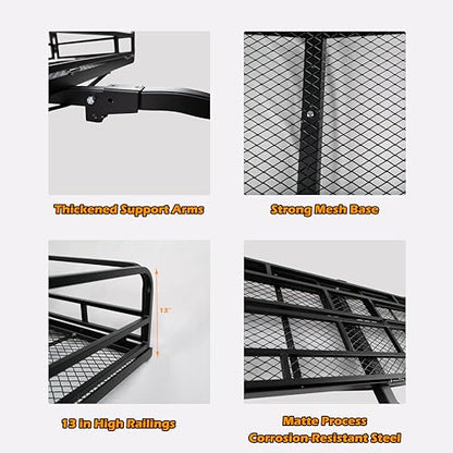 fouwick 60" x 24" x 13" Hitch Cargo Carrier | 600 Lbs Heavy Duty Folding Luggage Rack for SUV & Truck, Steel Mesh Cargo Carrier Hitch Mount Fits 2" Receiver, Powder Coated Vehicle Cargo Basket - color: 60x24x13 inch