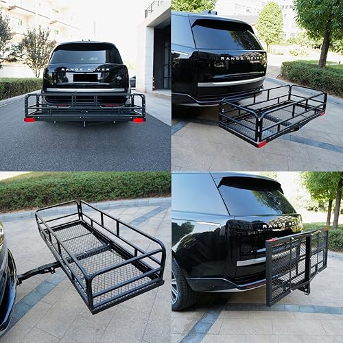 fouwick 60" x 24" x 13" Hitch Cargo Carrier | 600 Lbs Heavy Duty Folding Luggage Rack for SUV & Truck, Steel Mesh Cargo Carrier Hitch Mount Fits 2" Receiver, Powder Coated Vehicle Cargo Basket - color: 60x24x13 inch