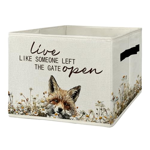 Rustic Fox Storage Bins & Boxes with Handles, Farmhouse Fox Foldable Basket for Organizing, Live Like Someone Left the Gate Open Collapsible Storage Basket for Bedroom Bathroom Clothes Toys - color: fox