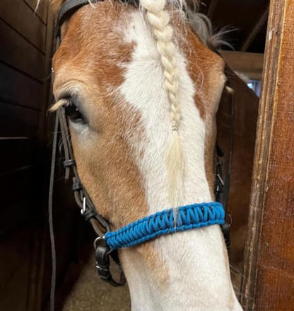 side pull hackamore with a whoa bitless bridle attachment horse tack royal blue