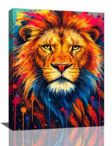 Banksy Lion Wall Art Lion Pictures Street Graffiti Canvas Wall Decor Painting Print Animal Home Modern Artwork Decorations Framed for Living Room Bedroom Bathroom Office 12"X16" - color: Banksy Lion, size: 16"L x 12"W