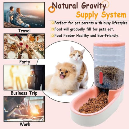 kathson Gravity Dog Food Dispenser Automatic Cat Feeding Food Station 1 Gallon Large Capacity Puppy Food Bowl for Small and Medium Dogs Cats Pink - color: Pink