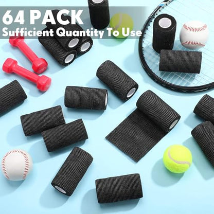 Treela 64 Pack 4" X 5 Yards Self Adhesive Bandage Wrap Black - color: Black, size: 4 Inch X 5 Yard