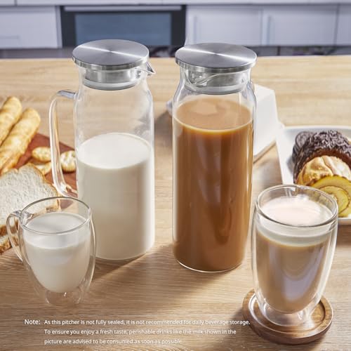 Bivvclaz 2 Pack 1.6 Liter 54 oz Glass Pitcher with Lid and Handle, Glass Carafe Water Pitcher for Hot/Cold Water, Iced Tea, Drinks, Coffee, Juice and Homemade Beverage - color: Clear, size: 54 Ounces (2 Pack)