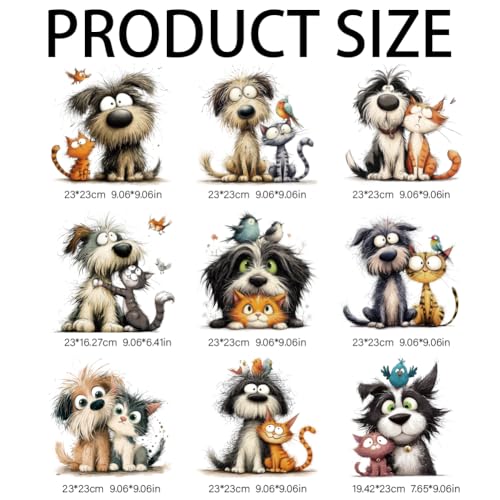 arricraft 9 Sheets Cartoon Animal Theme Iron on Stickers, Cartoon Cat Dog Birds Pattern Print Transfer Stickers Decals for DIY T-Shirt Jeans Backpacks Families Clothing Hat Decoration Applique - style: Cartoon Cat Dog Birds Theme