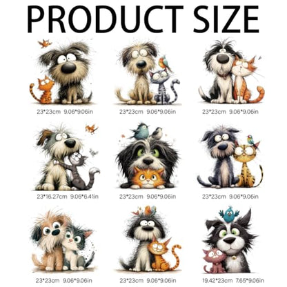 arricraft 9 Sheets Cartoon Animal Theme Iron on Stickers, Cartoon Cat Dog Birds Pattern Print Transfer Stickers Decals for DIY T-Shirt Jeans Backpacks Families Clothing Hat Decoration Applique - style: Cartoon Cat Dog Birds Theme