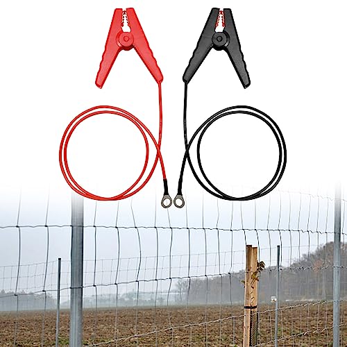 2Pcs Electric Fence Lead Wire Set with Alligator Clip, Solar Electric Fence Connector, Agricultural Electric Fence Wire Connect, Fencing System Wire (Red + Black)
