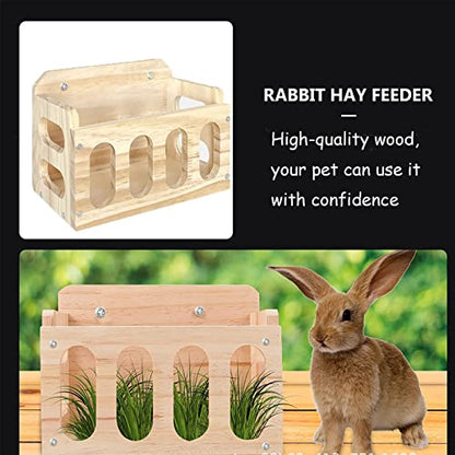 Rabbit Hay Feeder Wooden Hay Rack Guinea Pig Hay Holder Less Wasted Hanging Hay Feeder for Bunny Chinchillas Guinea Pig Small Animal Supplies