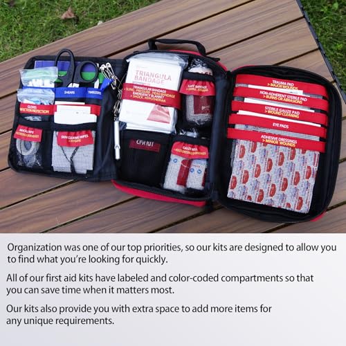First Aid Kits - Compact First Aid Kit with Labelled Compartments Molle System Premium Emergency Kits for Home, Office, Car, Outdoor, Hiking, Travel, Camping - 216 piece - size: Medium Kit