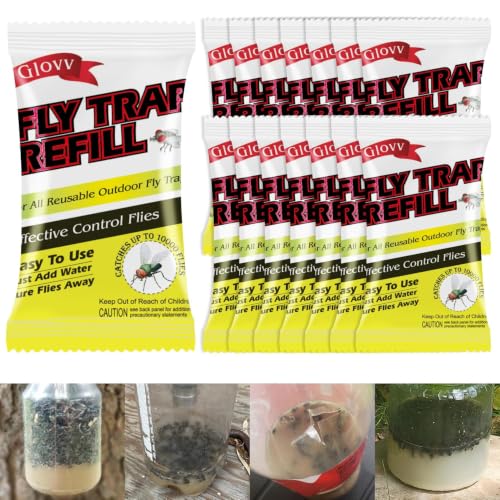 Fly Bait Attractant Trap Refill Packets 15x30g for Reusable Traps Outdoors | Ranch Flies Trap Magnet for Patio Yard | Bug Dissolvable Granules Control All Flies - size: 15 pack