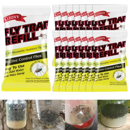 Fly Bait Attractant Trap Refill Packets 15x30g for Reusable Traps Outdoors - size: 15 pack