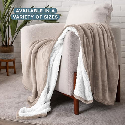 Bare Home Sherpa Fleece Blanket (Throw, Pebble) - color: 09 - Light Taupe, size: Throw/Travel