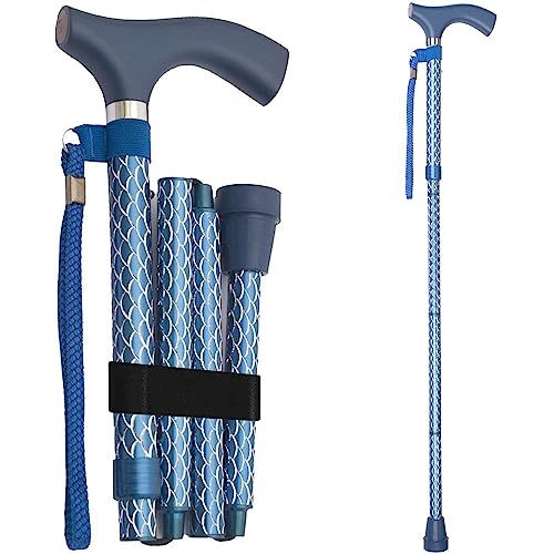 Switch Sticks Folding Walking Cane For Women & Men - color: Engraved Azure