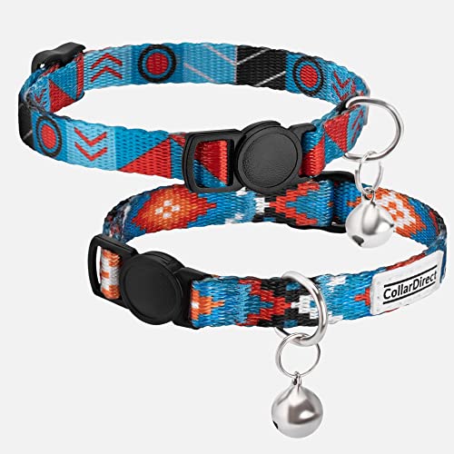 Tribal Aztec Cat Collar 2-Pack, Breakaway with Bell - color: Blue Ethnic & Aztec