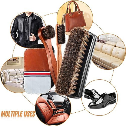 6 Pcs Horsehair Shine Shoes Brush Kit Polish Dauber Applicators Cleaning Leather Shoes Boots Care Brushes Suede Cleaner Brush with Microfiber Shoe Gloves(6 Pcs Style E) - style: 6 Pcs Style E