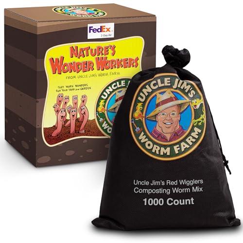 Uncle Jim's Worm Farm 1000 Count Red Wiggler Composting Worms Mix for Garden Soil or Fishing | Pack of Compost Worms Improves Soil Structure and Quality for Healthier Gardens
