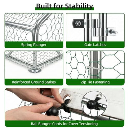 4ever2buy Metal Chicken Coop, 9.2x6.3 FT Walk-in Chicken Run Pen Poultry Cage, Water-Resistant & Anti-UV Cover, Large Chicken Coop for 6-8 Chickens - size: 110.3"L x 74.8"W x 76.8"H