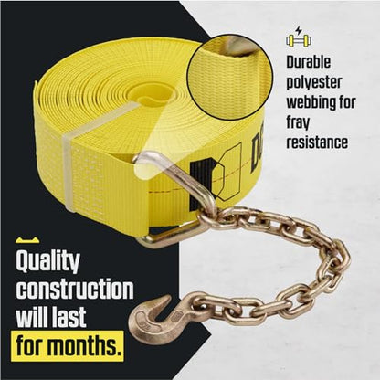 Two 4-in. X 30-Ft. Heavy-Duty Winch Straps with Chain End and Grab Hook, 16,200 Lbs. Break Strength | Chain TieDowns By DC Cargo Mall - size: 2-pack, style: Grab Hook