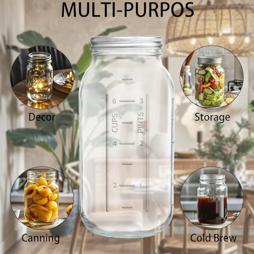 eleganttime 64 oz Mason Jar Wide Mouth 3 Pack,Large Half Gallon Mason Jar with Airtight Lid,Big 1/2 Gallon Big Mason Jars for Canning,Pickling, Fermentation and Preservation - color: 3pcs-64oz