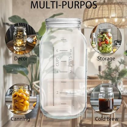 eleganttime 64 oz Mason Jar Wide Mouth 3 Pack,Large Half Gallon Mason Jar with Airtight Lid,Big 1/2 Gallon Big Mason Jars for Canning,Pickling, Fermentation and Preservation - color: 3pcs-64oz