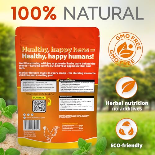 Buff Clucks WormStop Natural Chicken Dewormer Powder – All-Natural Herbal Blend for Daily Wellness - Chicken Wormer is Safe for Eggs & All Ages - Garlic, Pumpkin Seed, Wormwood - USA (8 oz)