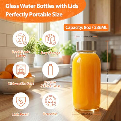 Luxfuel 8 oz Glass Bottles with Lids, Small 4 Pack Clear Juice Bottles - color: 8oz Clear Glass 4 Pack