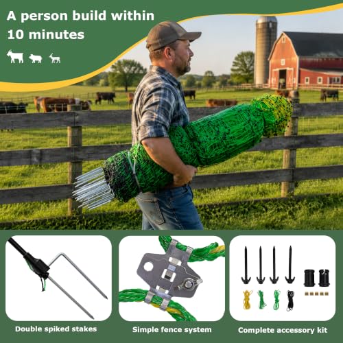 Electric Fence Netting, Electric Netting Fence 35.4"H x 164'L 2-Spike Posts - size: 35.4in H*164ft L