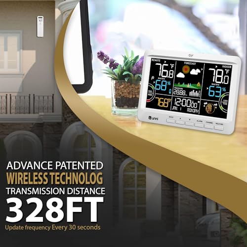 Weather Station Indoor Outdoor Thermometer Wireless Atomic Clock White | Home Atomic Clock Large Constant Display, Inside Outside Temperature Humidity Monitor, Dew Heat Point, Barometer - color: White