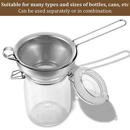 Boao 4 Pcs Stainless Steel Canning Funnels with Fine Mesh Strainer,Silver | 2 Size Kitchen Funnels for Narrow Wide Mason Jars Food Grade 1.4/2.3 Inch Funnel for Kitchen Use Spices Juices Powder