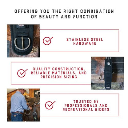 Weaver Equine AirFlex ‎Roper Horse Cinch, Anti-Slip Felt Lined Saddle Cinch Girth with Smart Cinch Buckle, Western Horse Riding Supplies, ‎Black
