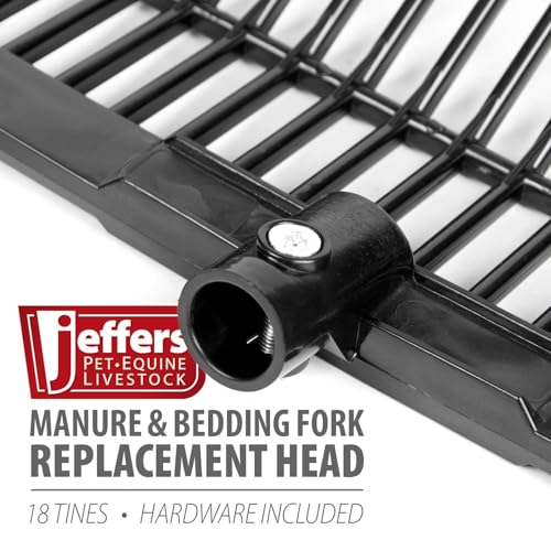 Jeffers 18 Tine Manure Fork Head – Heavy Duty Replacement Scoop Fork for Stalls, Bedding, Barn Waste, Hay, Polystyrene Tines, 15" Wide, Fits Standard Handles, Black Fork Head Only - 6 Pack - size: 18 Tines - 6 Pack