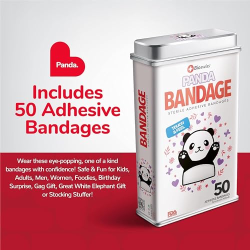 BioSwiss Bandages, Panda Shaped Self Adhesive Bandage Set, Latex Free, Sterile Wound Care, 50 Count - size: 50-Count Tin, style: Panda