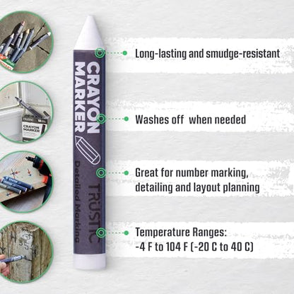 Universal Crayon Wax Marker for Industrial and Craft Detailed Marking on Lumber Metal Carton Ceramics Concrete Glass Plastic Tire 4 x 1/2", Pack of 12 (White) - color: White