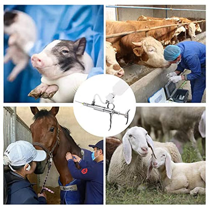 5ML Livestock Syringe Injection,Adjustable Continuous Injection Gun Semi-Automatic Syringe with 10 Needles for Horses, Cattle, Pigs, Sheep - size: 5ML