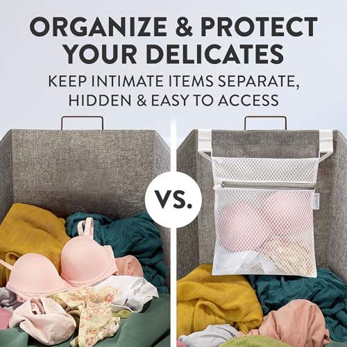 2Pcs Mesh Laundry Bags for Delicates w/Hooks, Hanging Durable Laundry Mesh Wash Bags Attachable Inside Laundry Basket, Lingerie Bags for Washing Bras, Socks – 12x10 Washable Laundry Bag